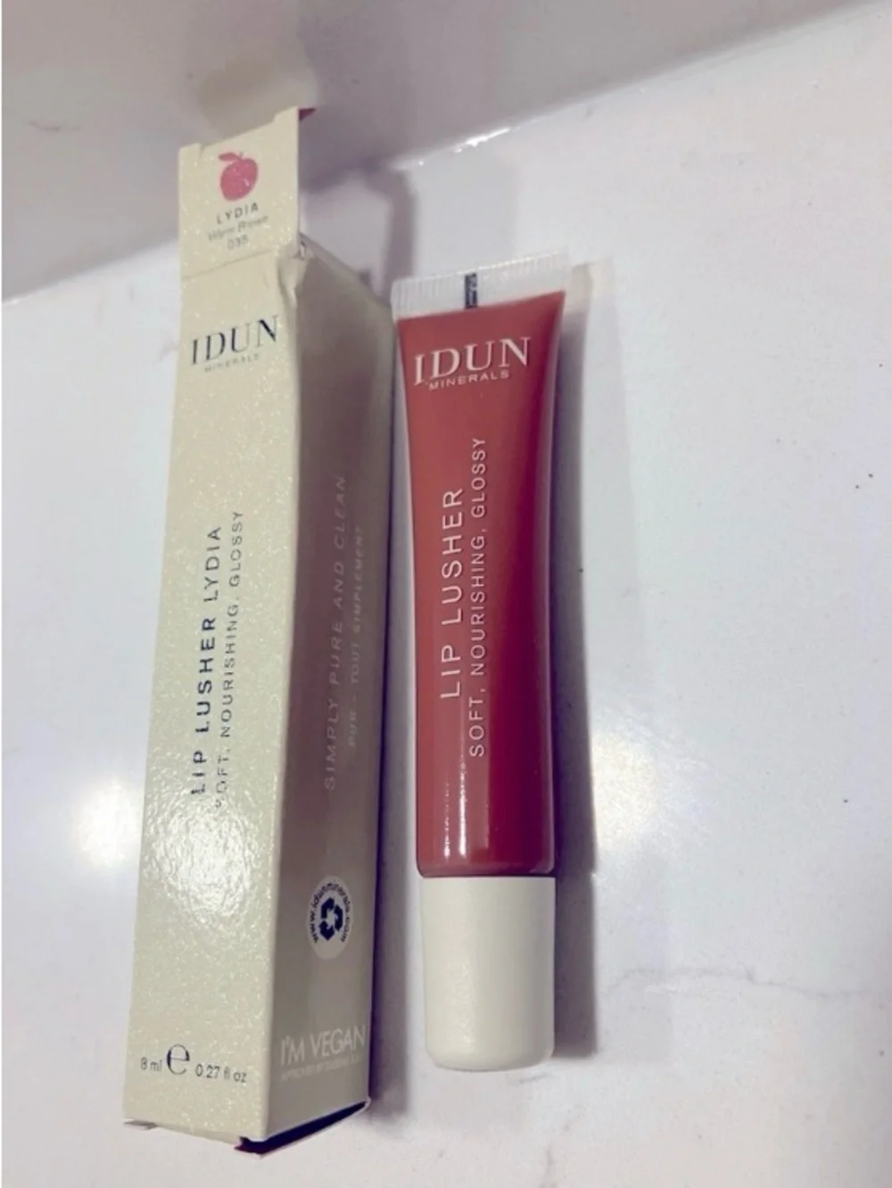 IDUN Minerals Lip Lusher Lydia Warm Brown NIB Vegan Lip Gloss 8ml